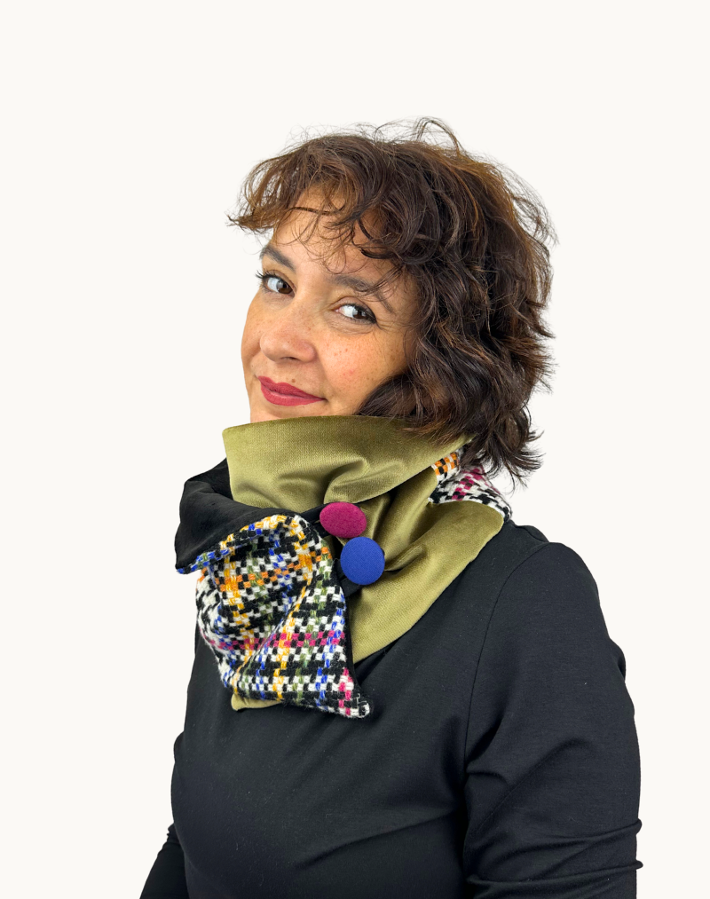 Scaldacollo | Tartan multicolore e verde olio