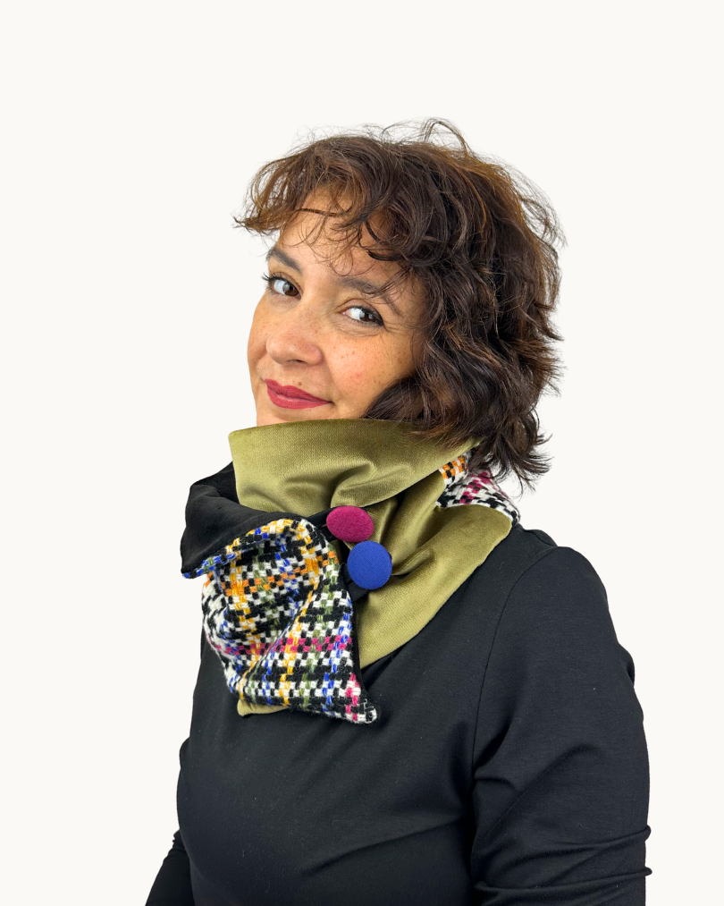 Scaldacollo | Tartan multicolore e verde olio