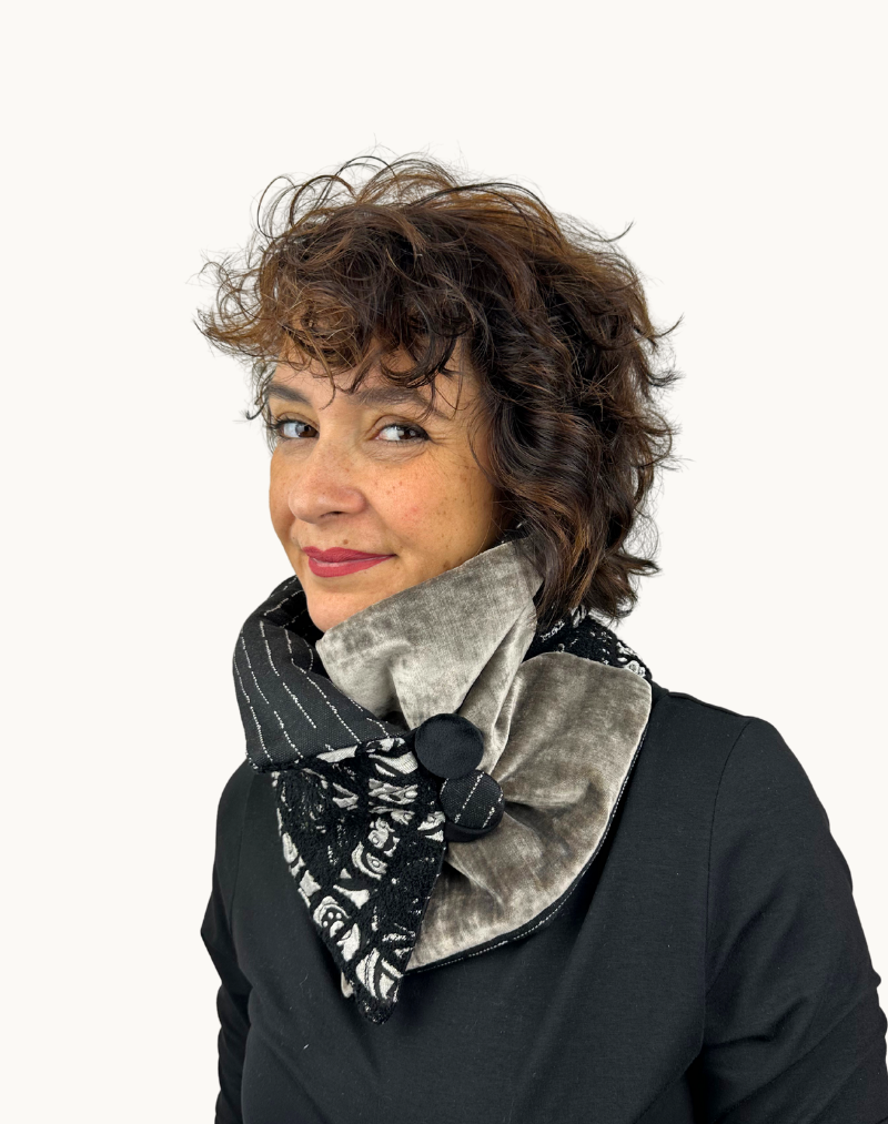 Scaldacollo | Jacquard e velluto tortora
